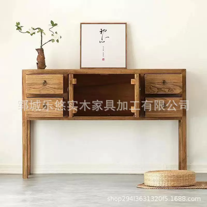 老榆木玄关柜床头边柜实木靠墙餐边柜玄关斗柜新中式高脚民宿斗柜