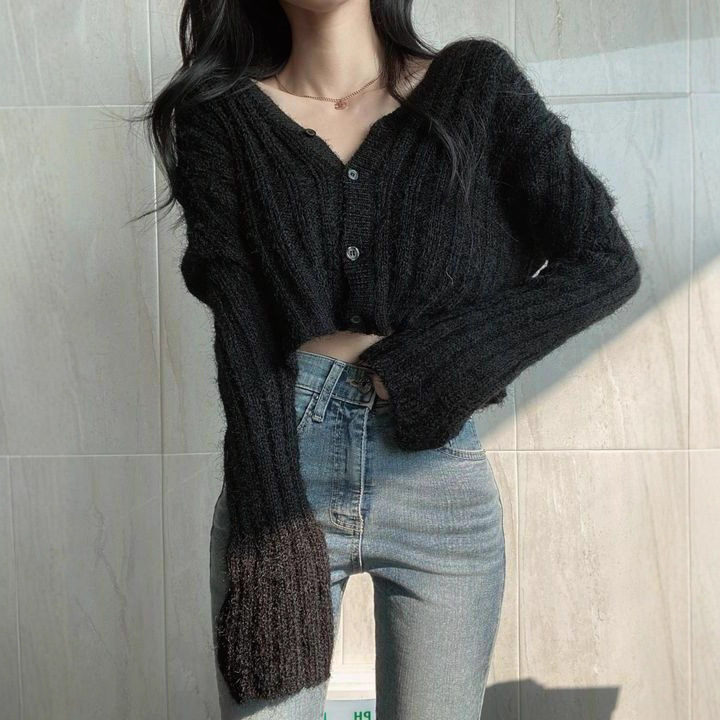 日系短款小个子针织开衫V领毛衣早秋2025新款宽松百搭温柔风上衣