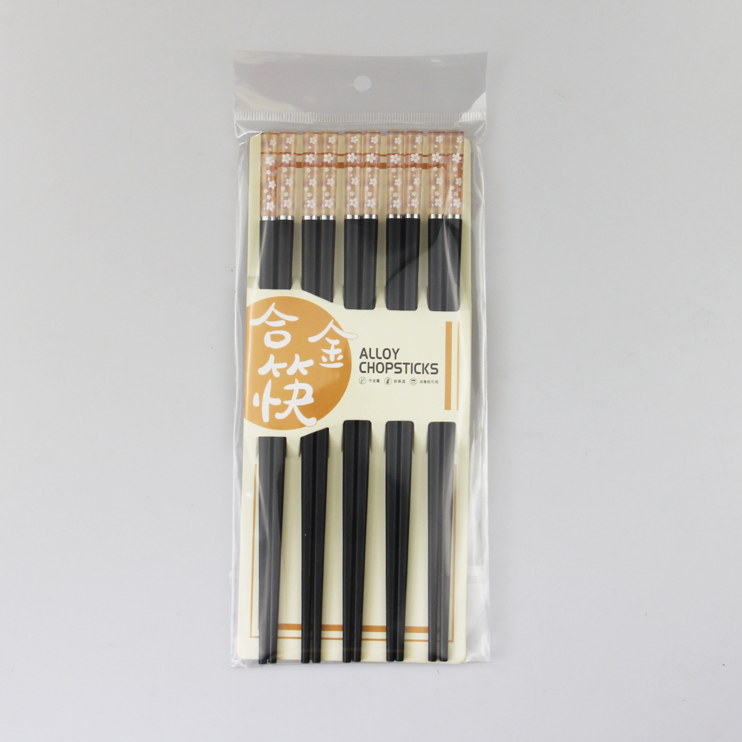 24.3cm黑色桃花筷-粉色筷头-5双装
