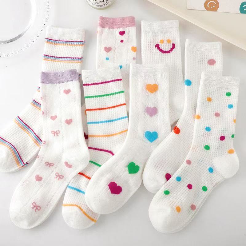 Women's Summer Thin Mid-Calf Korean Style Ins Trend Sweat-Absorbent Breathable Air Conditioning Socks Hollow Mesh College Style Women's Socks