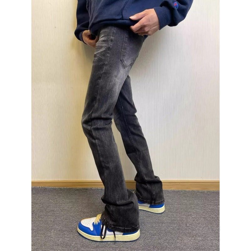 Cleanfit スタイル 517 マイクロフレアテクスチャーウォッシュレトロトレンディジーンズメンズスリムフィット春と秋の多用途パンツ|undefined