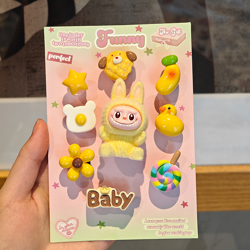 [긴귀 노란색 풀 천] 신발 버클 9개