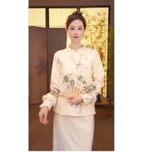 2025秋冬季新款保暖新中式提花百搭上衣拼接水貂毛加绒打底衫