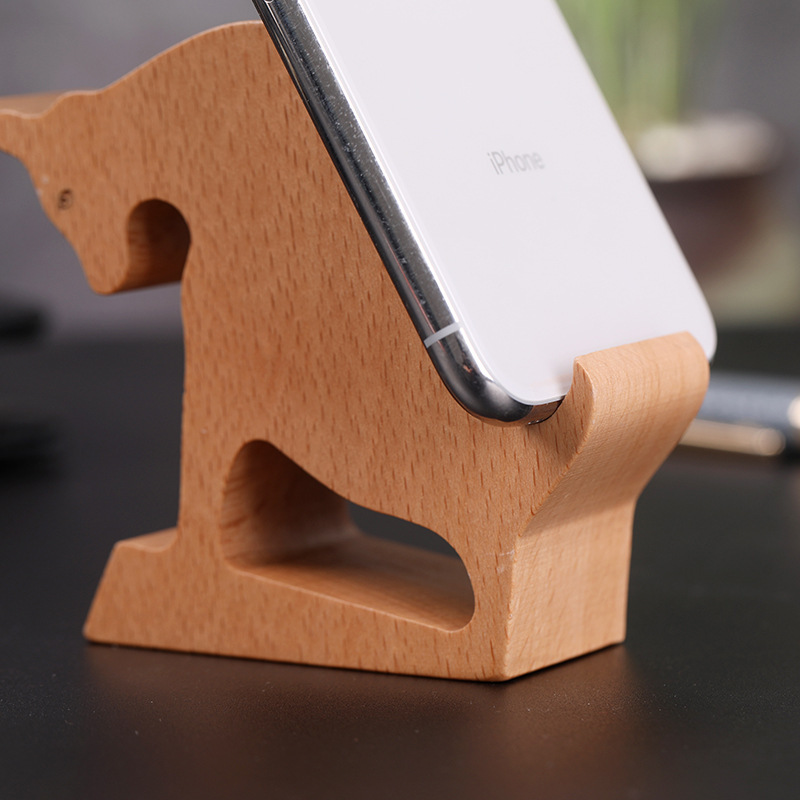 木製の携帯電話のスタンドの創意的なポニーの携帯電話のバックにコインを入れます。|undefined