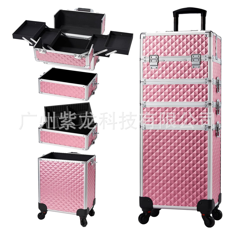 Caja de maquillaje de aleación de aluminio, peluquería, belleza, caja de herramientas de bordado de manicura, palanca de maquillaje, caja de almacenamiento multicapa de gran capacidad