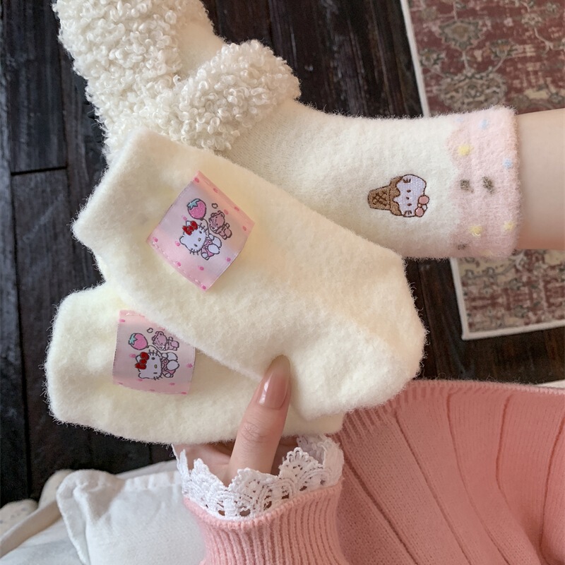 Australian Velvet Cat Socks for Women in Autumn and Winter, Thickeneded Temperature-Locking Plush, Cute Confinement Socks, Home Sleep Mid-Tube Socks