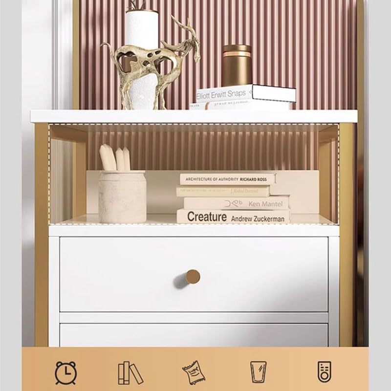 2 cajones mesa de cabezal de cama dormitorio mesa lateral marco abierto de metal