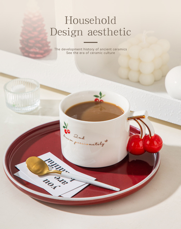 1 Piece Quantity Cute Cherry White Porcelain Mug 1 Piece