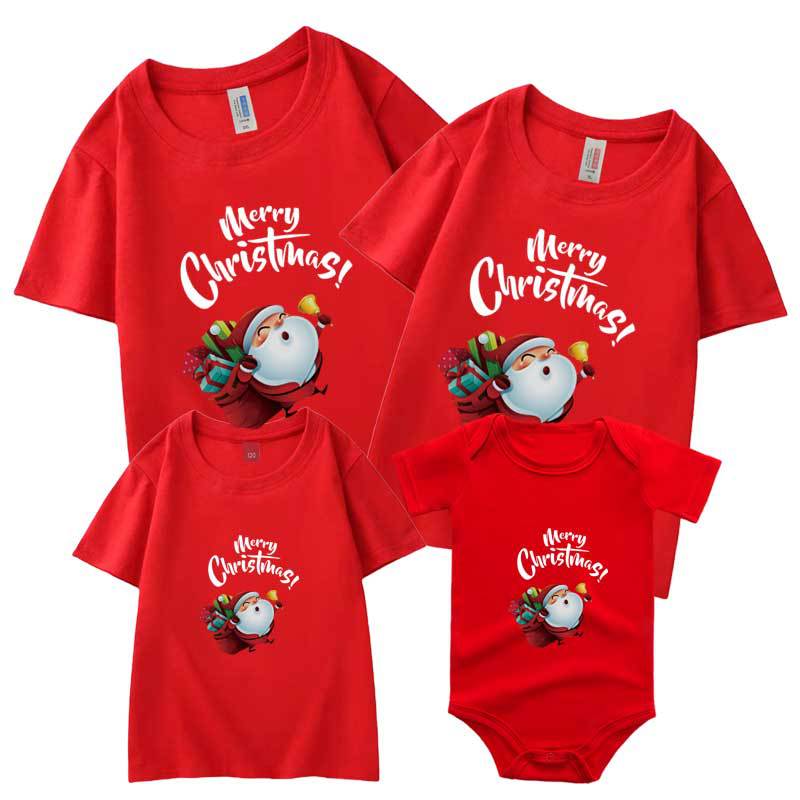 Navidad Año nuevo padre-niño desgaste verano peinado algodón nueva moda manga corta familia tres familia desgaste transfronterizo camiseta impresa