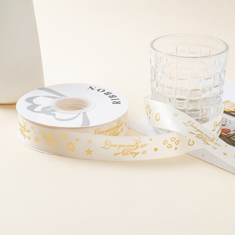 Estampado de oro amor cinta cinta de seda regalo embalaje regalo colorido pastel decoración cinta accesorios cinta de arco