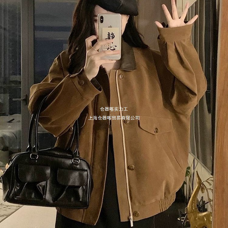 美式复古春秋感洋气外套女装秋季新款慵懒风宽松百搭夹克潮款|undefined