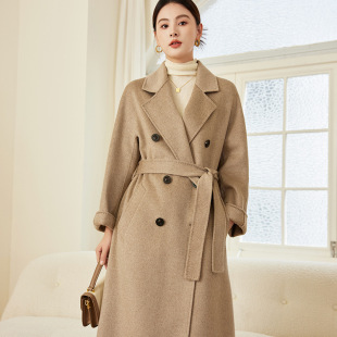 [Original] M's 801 double-sided cashmere coat women's autumn and winter classic hand-stitched elegant cocoon woolen coat