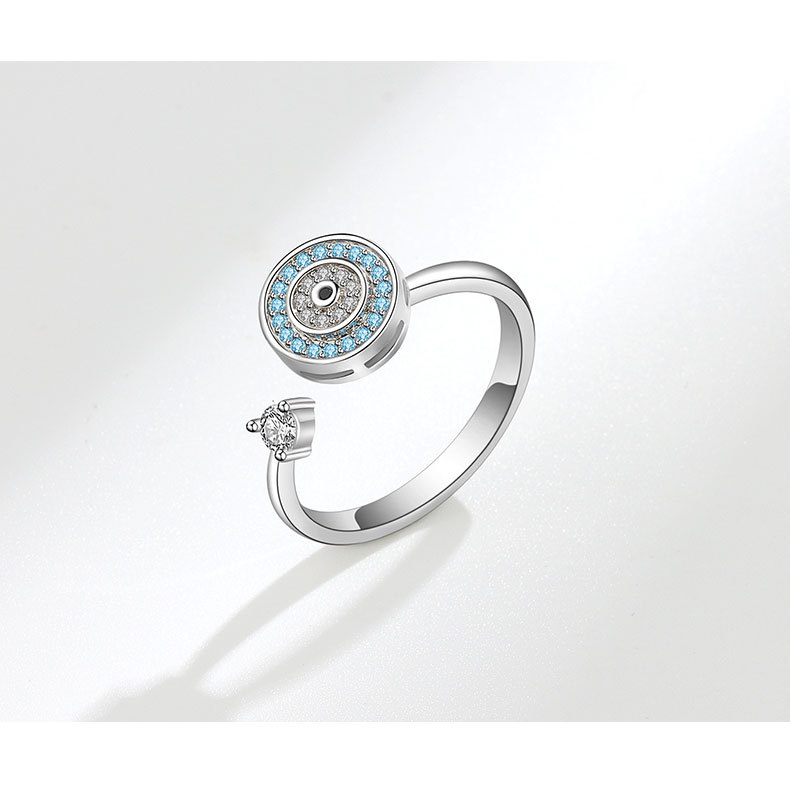 Devil'S Eye Pattern 925 Sterling Silver Zircon Devil'S Eye Open Rings