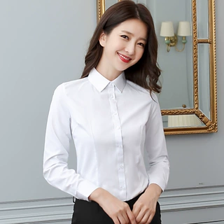 白衬衫女长袖方领防走光秋季新款职业长款衬衣大码工装正装工作服
