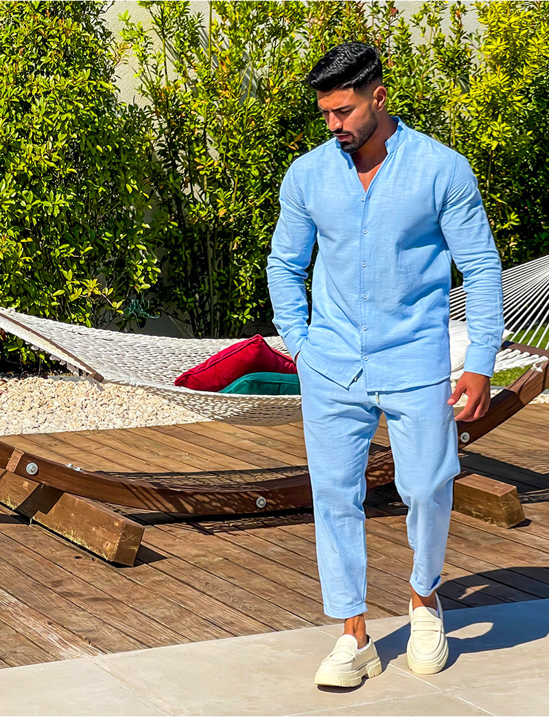 Herren Leinen Anzug Set Langarm Für Herbst Freizeit Arbeitskleidung_voghion.com