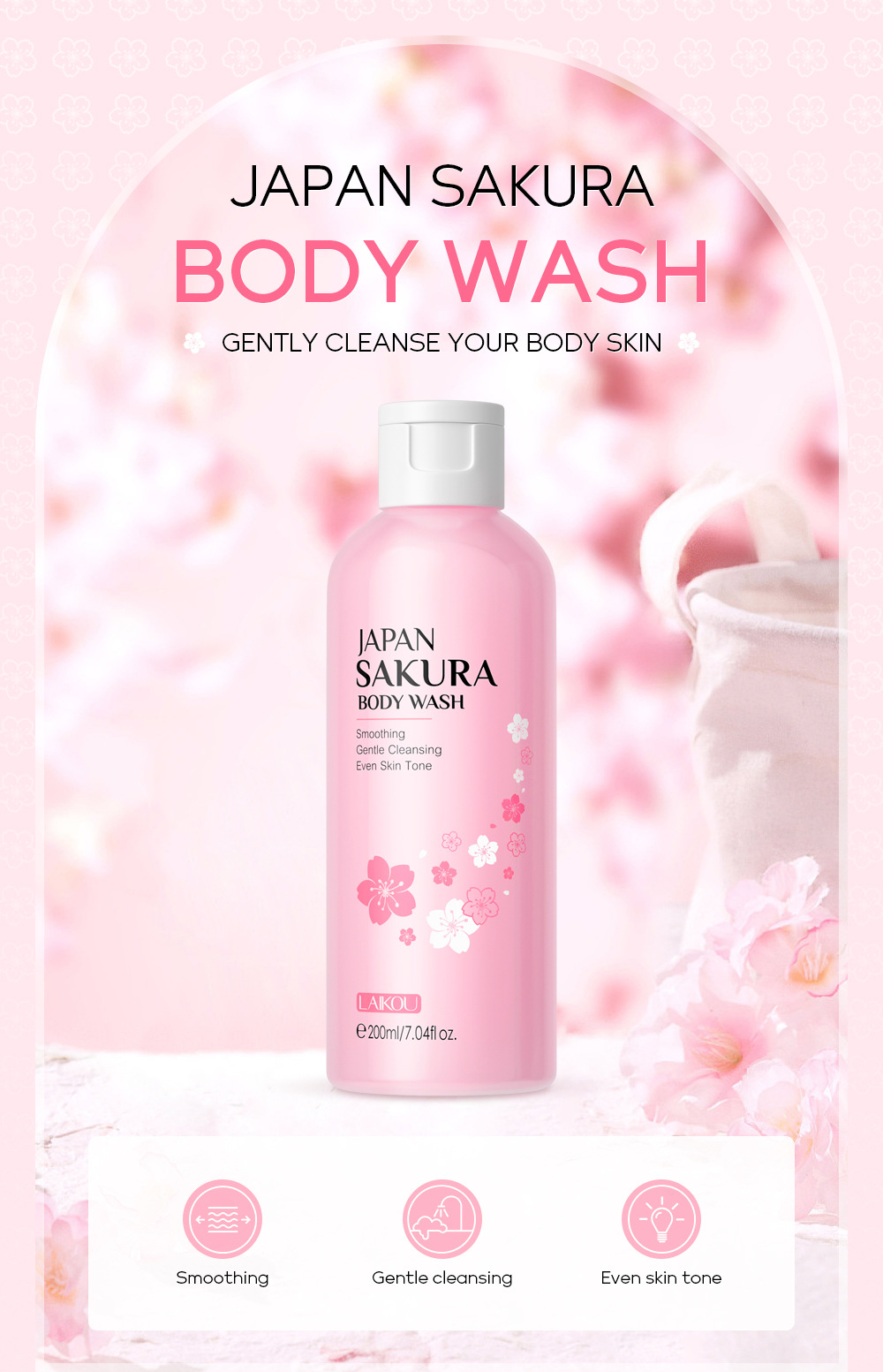 LAIKOU Japanese Cherry Blossom Body Wash 200ml for Cross-border Moisturizing, hydrating and softening Skin Cleansing in stock undefined