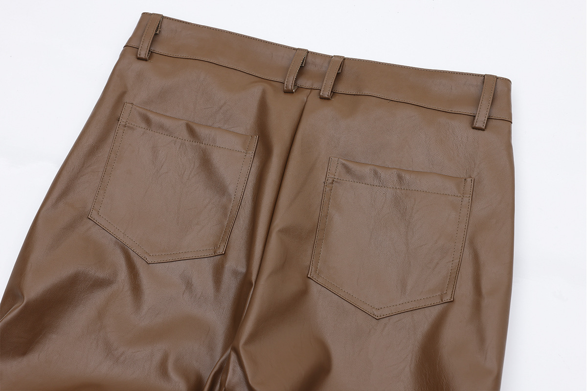 Pantalon en cuir PU d'inspiration punk pour homme - Coupe skinny style moto avec plis subtils, pantalon long slim taille haute (noir, S-XL)_voghion.com