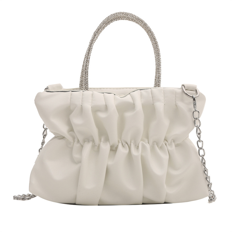 2024 primavera nuevo estilo suave moda plisada cadena bolsa pequeña color caramelo ins bandolera bolso cuadrado pequeño