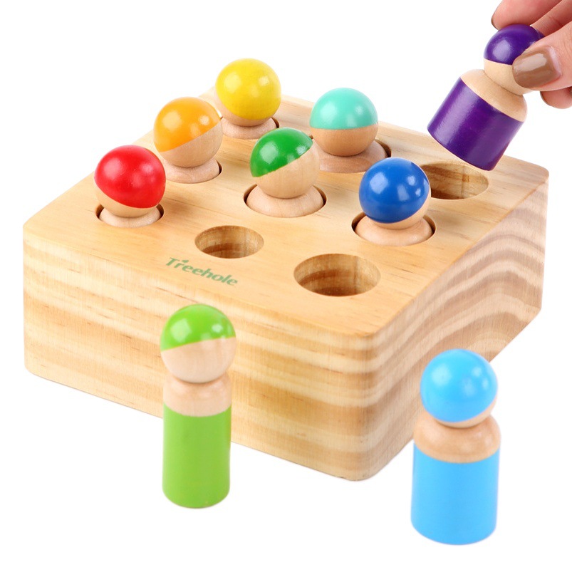 Montessori para niños de madera socket villano cilindro jardín de infantes Ilustración rompecabezas educación temprana coordinación mano-ojo bloques de construcción juguete