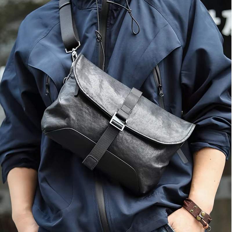Men's Satchel Genuine Leather Waterproof Casual Men's Bag Trendy Brand 2024 New Fashion High-end Sense Men's Shoulder Bag Oblique