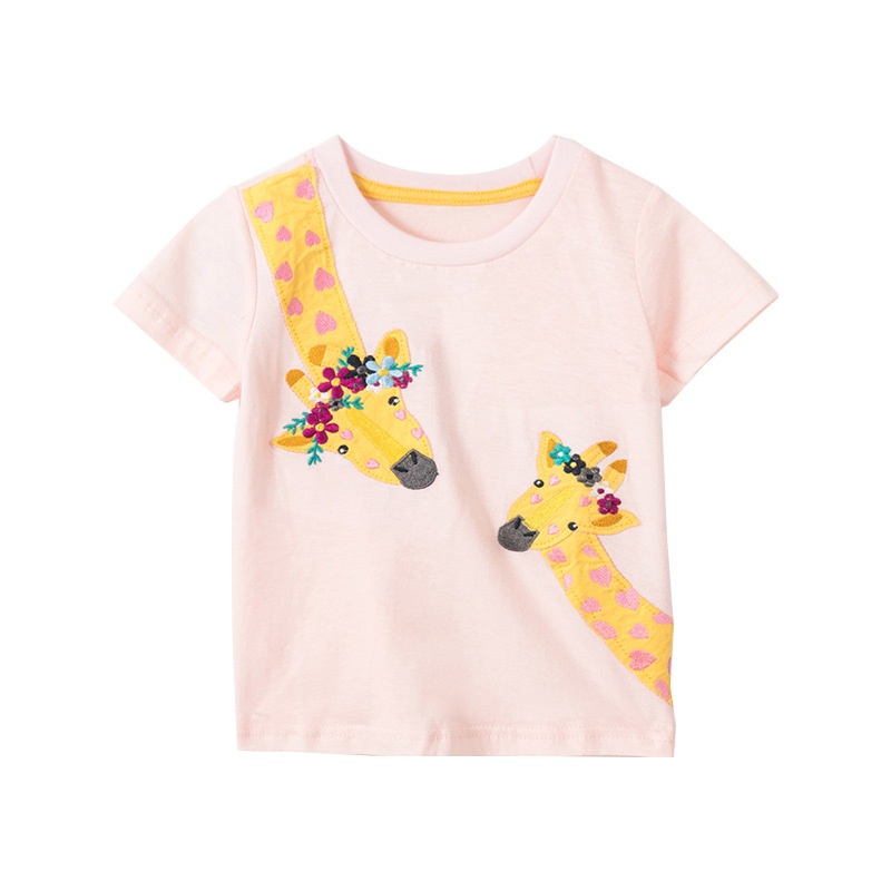 Malwee verano nuevo europeo y americano niños ropa de dibujos animados animal algodón manga corta chica cuello redondo Camiseta top