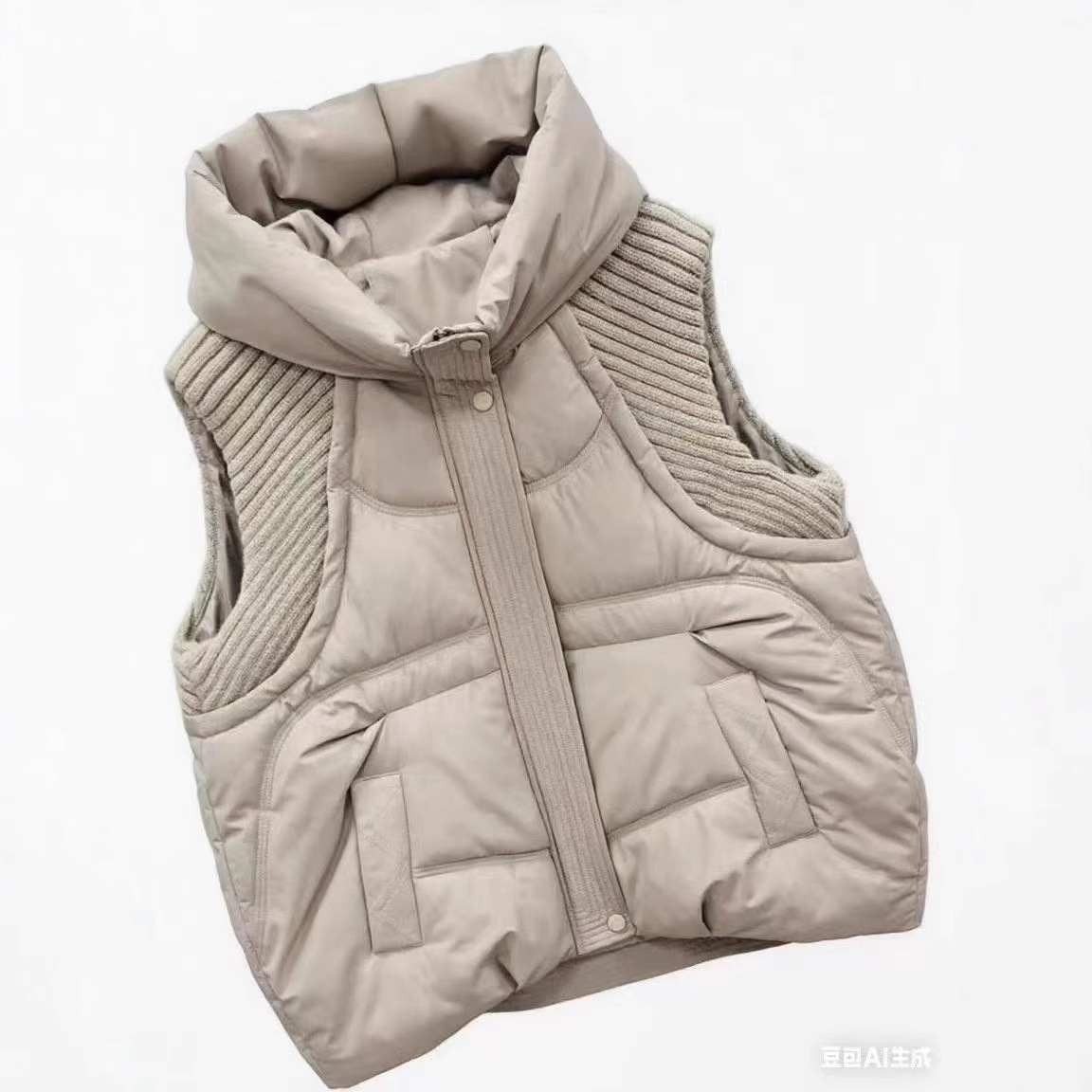 跨境秋冬新款羽绒棉服女马甲短款连帽厚款针织毛线韩版外套潮