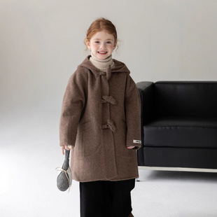 New Product for Small and Medium-Sized Children, Late Autumn Warm and Thickeneded Korean Style Loose Top, Sheep Wool Girls' Hooded Double-Sided Wool Coat