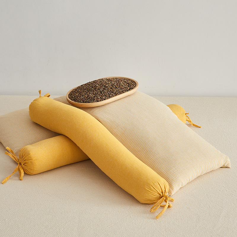 Buckwheat Pillow with Full Buckwheat Hulls, Neck Protection Pillow, Hard Pillow Core, Triangular Pillow, Adult-Specific Buckwheat Hull Pillow for Side Sleeping, Herbal Mugwort