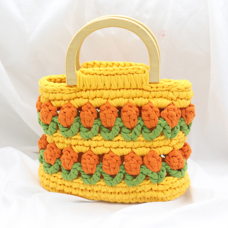 Línea de tela de bricolaje tejida a mano Bolso de tulipán Bolso de material Bolso para novias generosas y dulces