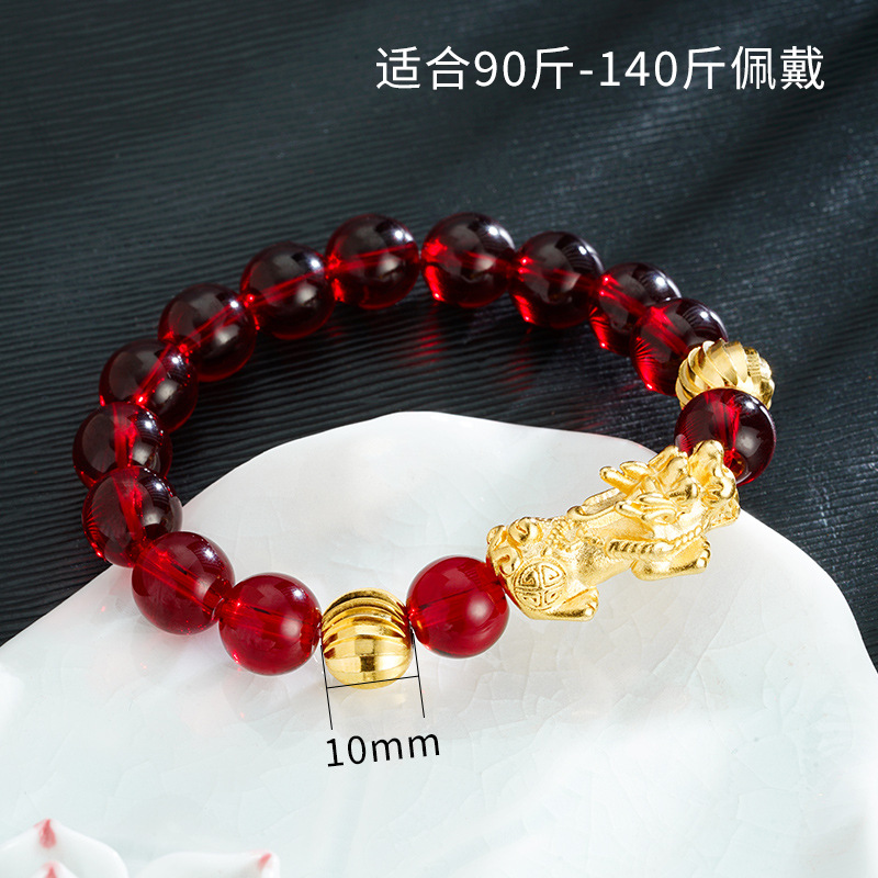Pulsera de oro de Vietnam hombres y mujeres estilo nacional piedra negra vino rojo imitación oro cuentas accesorios de joyería fábrica suministro directo al por mayor