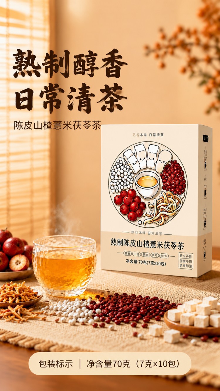 Coix Seed Poria Tangerine Peel Hawthorn Tea Bags 70g Sugar Free Daily Wellness Brew overview