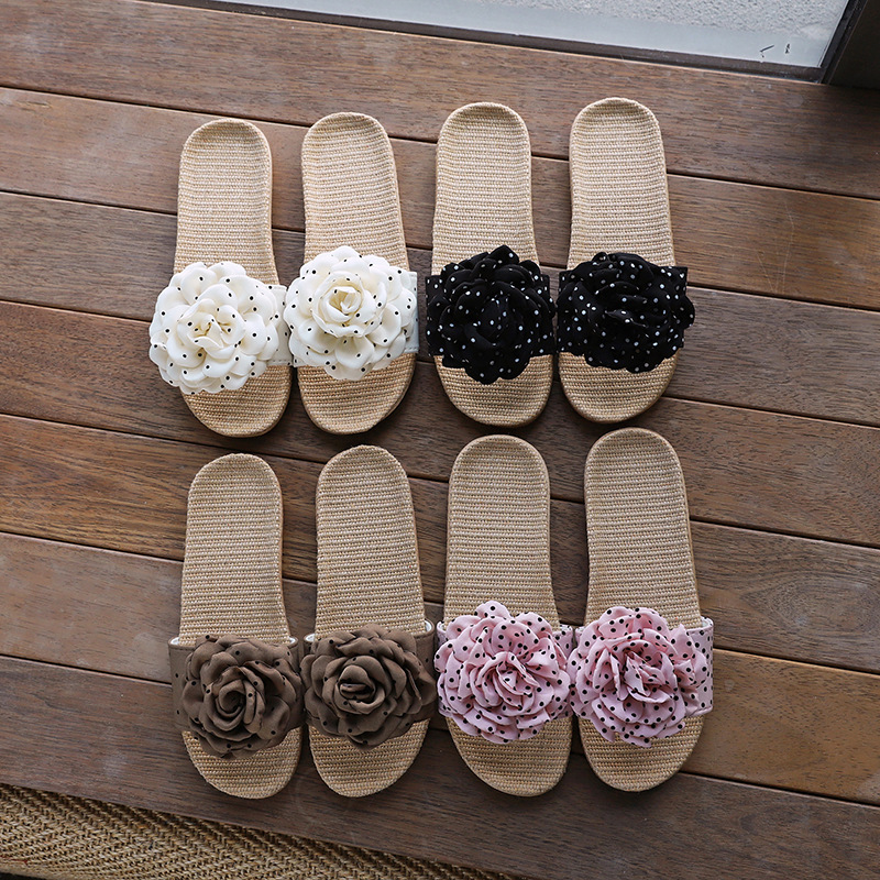 Women's summer slippers, Korean style, soft-soled, bow-tie linen slippers, trendy home wear, suitable for both casual and outdoor use.