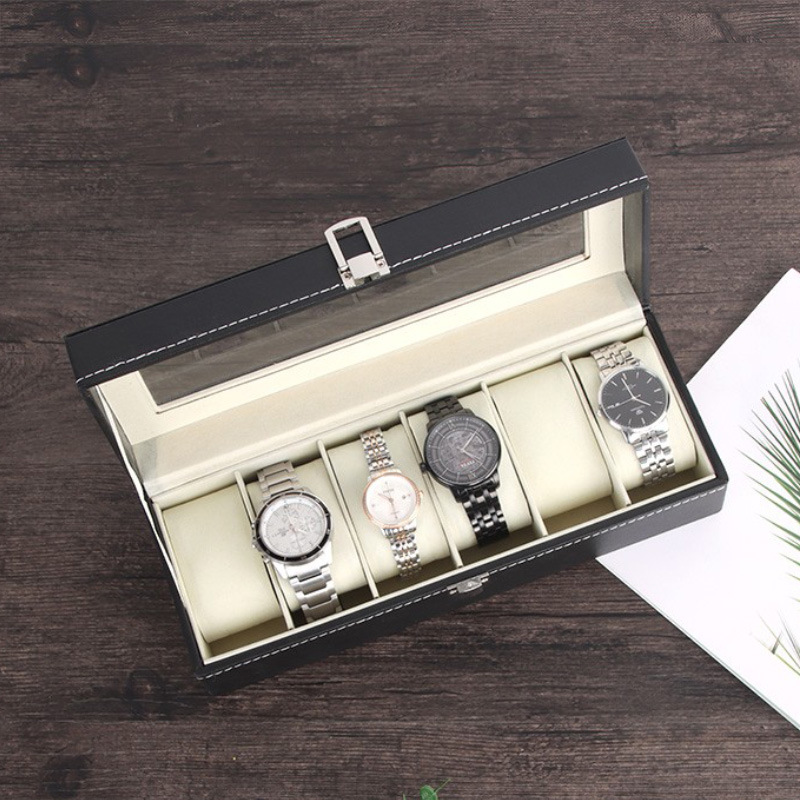 现货6位手表盒黑色皮质外贸跨境商务名表腕表电子手表展示收纳盒