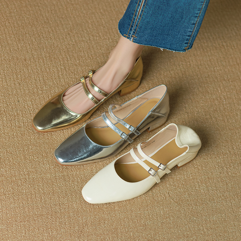 French Retro Double Buckle Mary Jane For Women With Chunky Heels, 2025 Spring And Autumn New Style, Medium Heel Soft_voghion.com