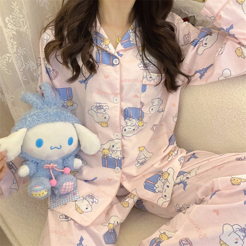 Bộ đồ ngủ hoạt hình Nhật Bản Pudding Dog Bộ đồ ngủ cho nữ mùa xuân thu giả cotton quần dài phù hợp với trang phục bên ngoài quần áo mặc ở nhà