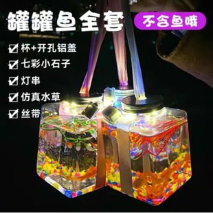 Goldfish Box with Light Jar Fish Plastic Square Star Glowing Betta Wholesale Night Market Night Market Stall Gifts