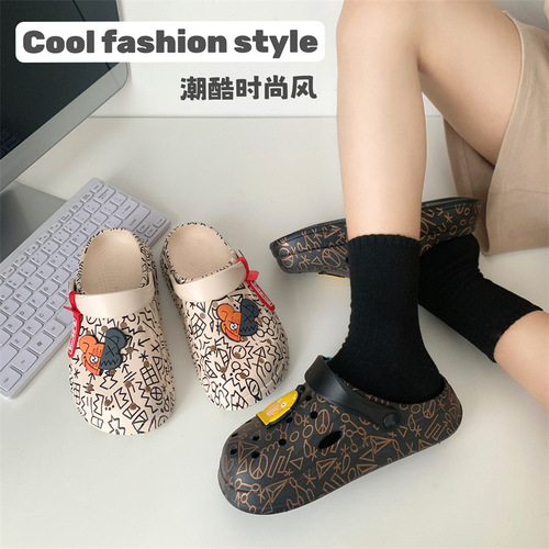 Summer outer wear home thick-soled sandals for women women's non-slip and poop-feeling hole shoes Internet celebrity ins couple beach slippers