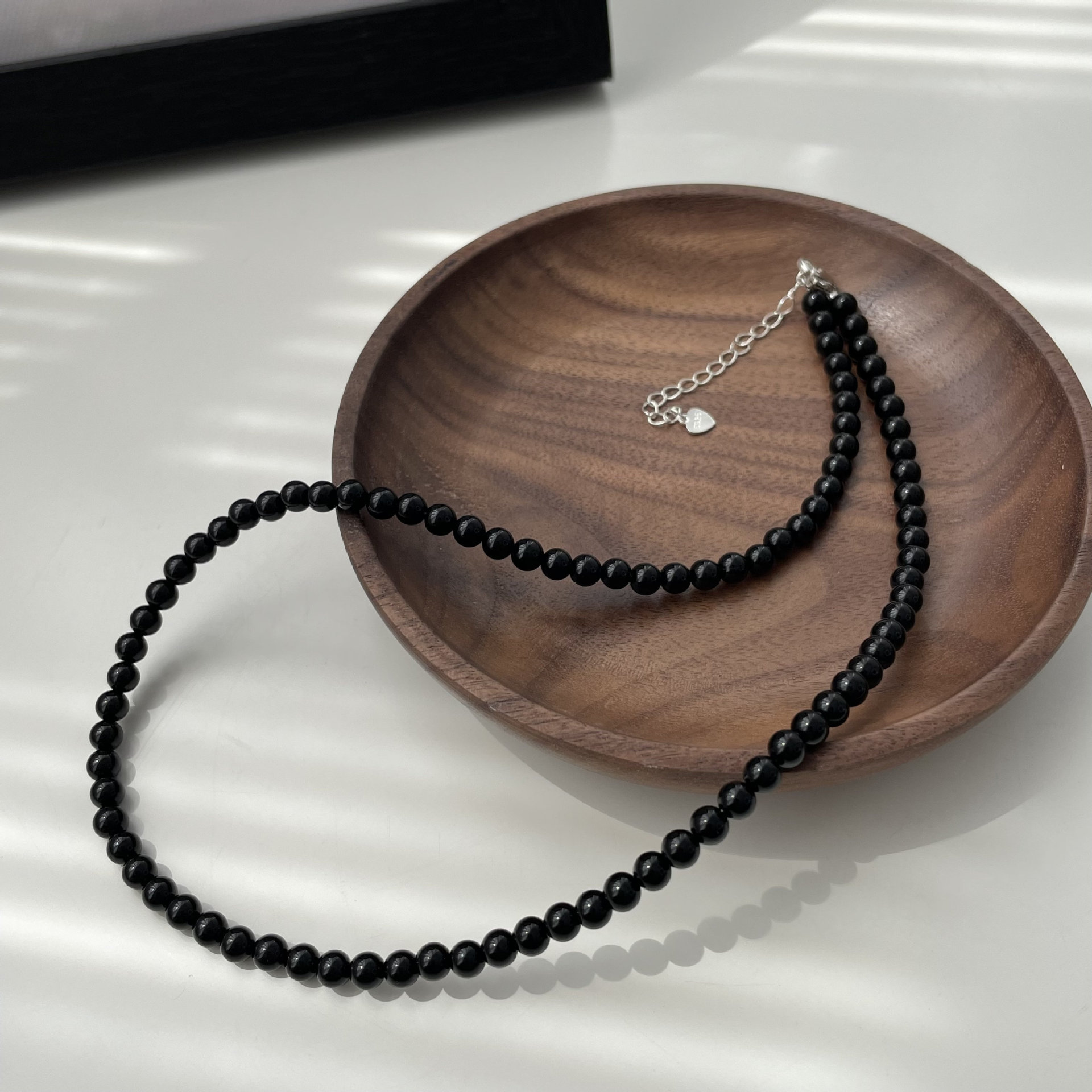 Tiqi Korean Blogger Fever's Black Agate Necklace S925 Sterling Silver Clavicle Chain Women's Cold Style Clavicle Chain