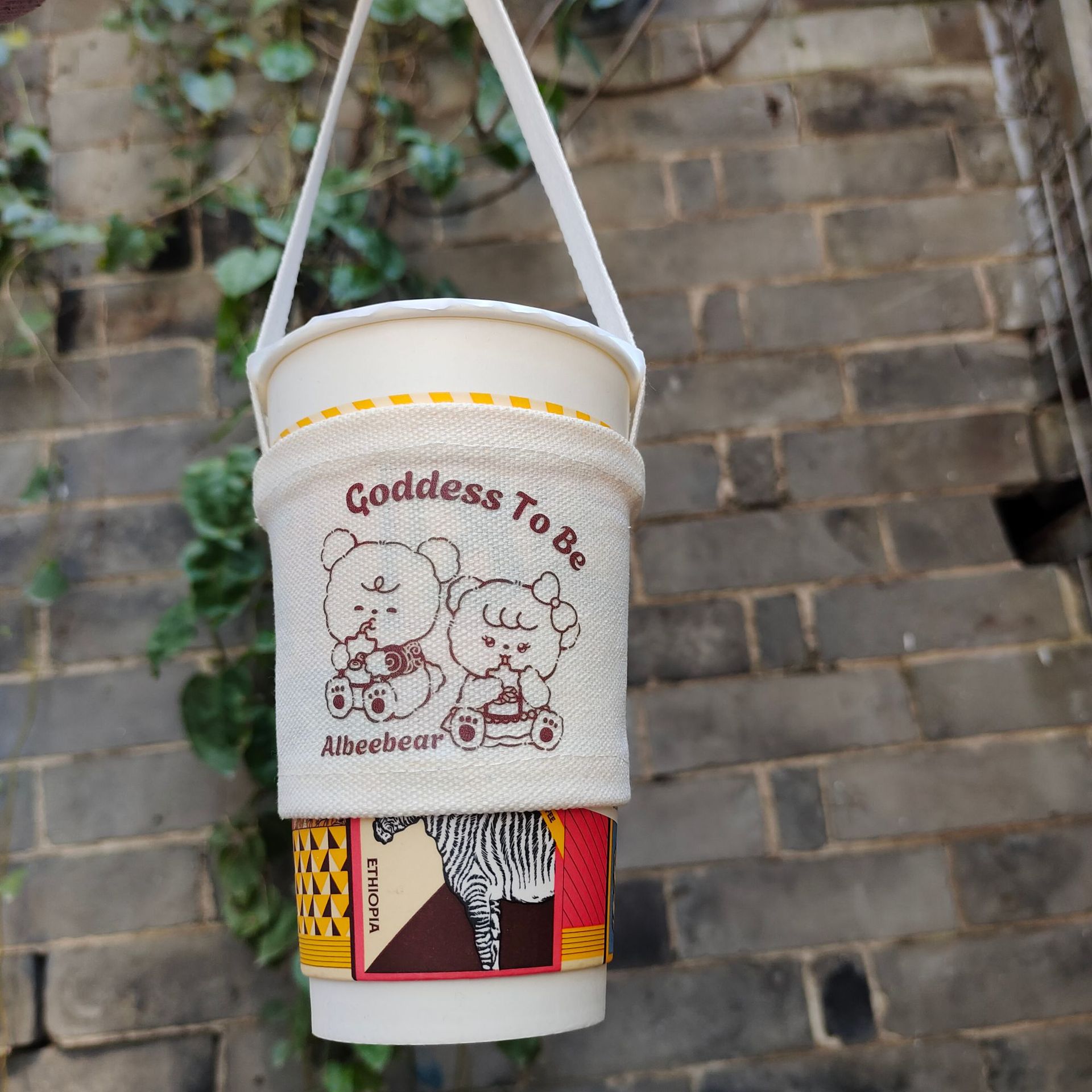 定制LOGO奶茶卡通杯套简约帆布奶茶兜环保咖啡饮料手摇斜挎杯套