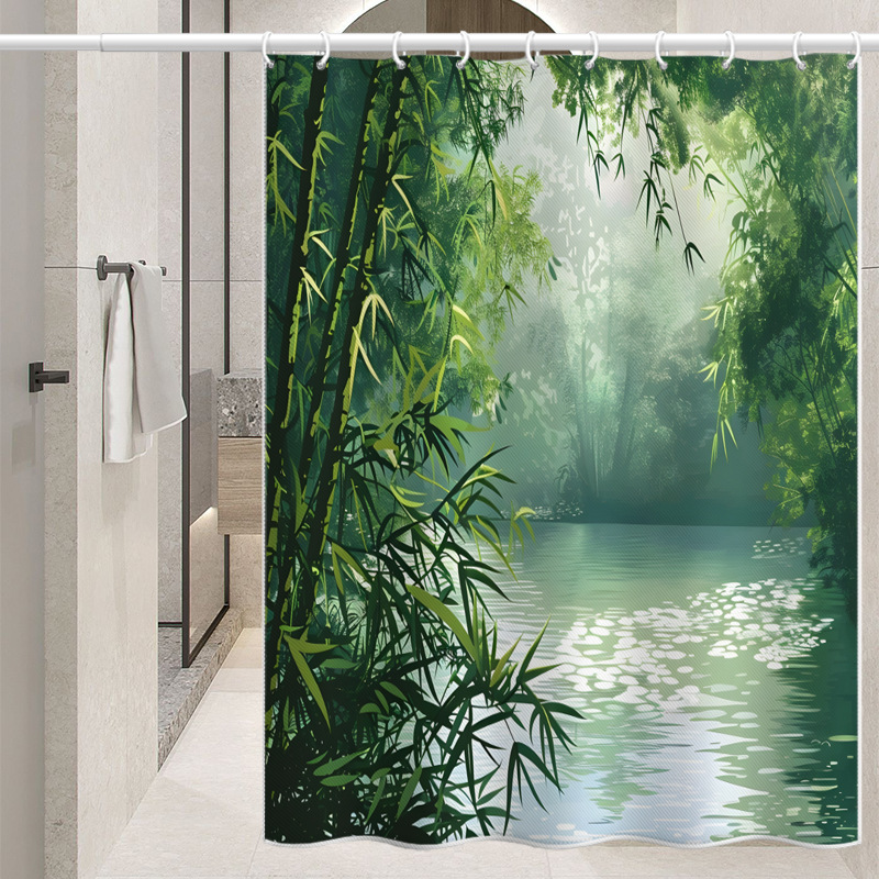 Retro Shimmer Bamboo Forest Polyester Curtains For Bathrooms_voghion.com
