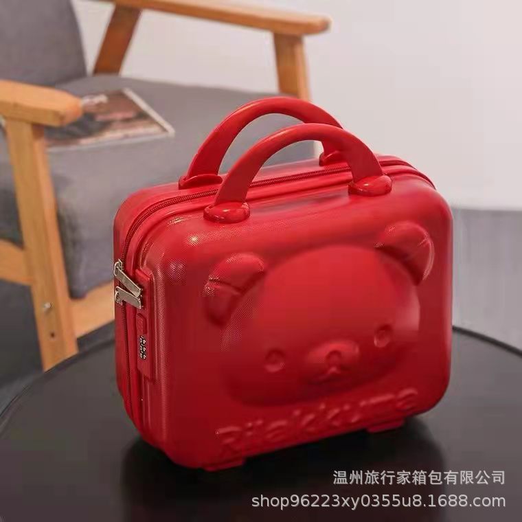 Mini maleta portátil 14 pulgadas 16 pulgadas caja de regalo de maquillaje pequeña bolsa de almacenamiento con cifrado oso de dibujos animados