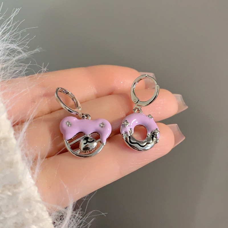 1 Pair Cute Sweet Bear Donuts Enamel Plating Inlay Alloy Gem Drop Earrings display picture 2