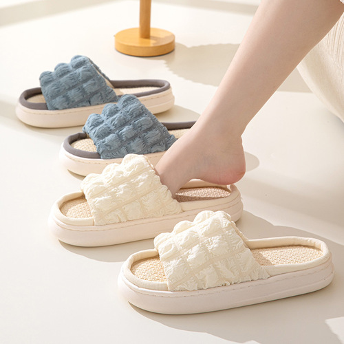 Flax Slippers for Women Puff All Seasons Indoor Home Couple Cotton Linen Slipper with Foot-Melting Sensation Thick Sole Cool Slippers Wholesale