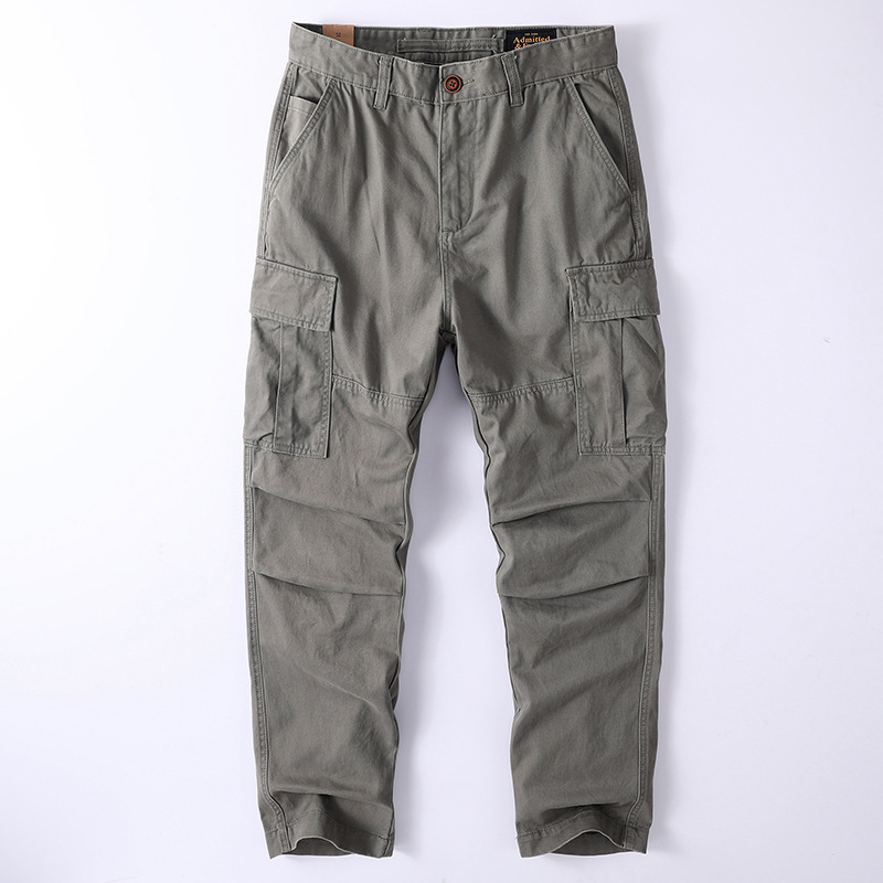 Cross-Border American Retro Casual Work Pants with Multiple Pockets, Cotton Men's Pants, Loose Straight-Leg, Large Size Long Pants, Wholesale in Stock
