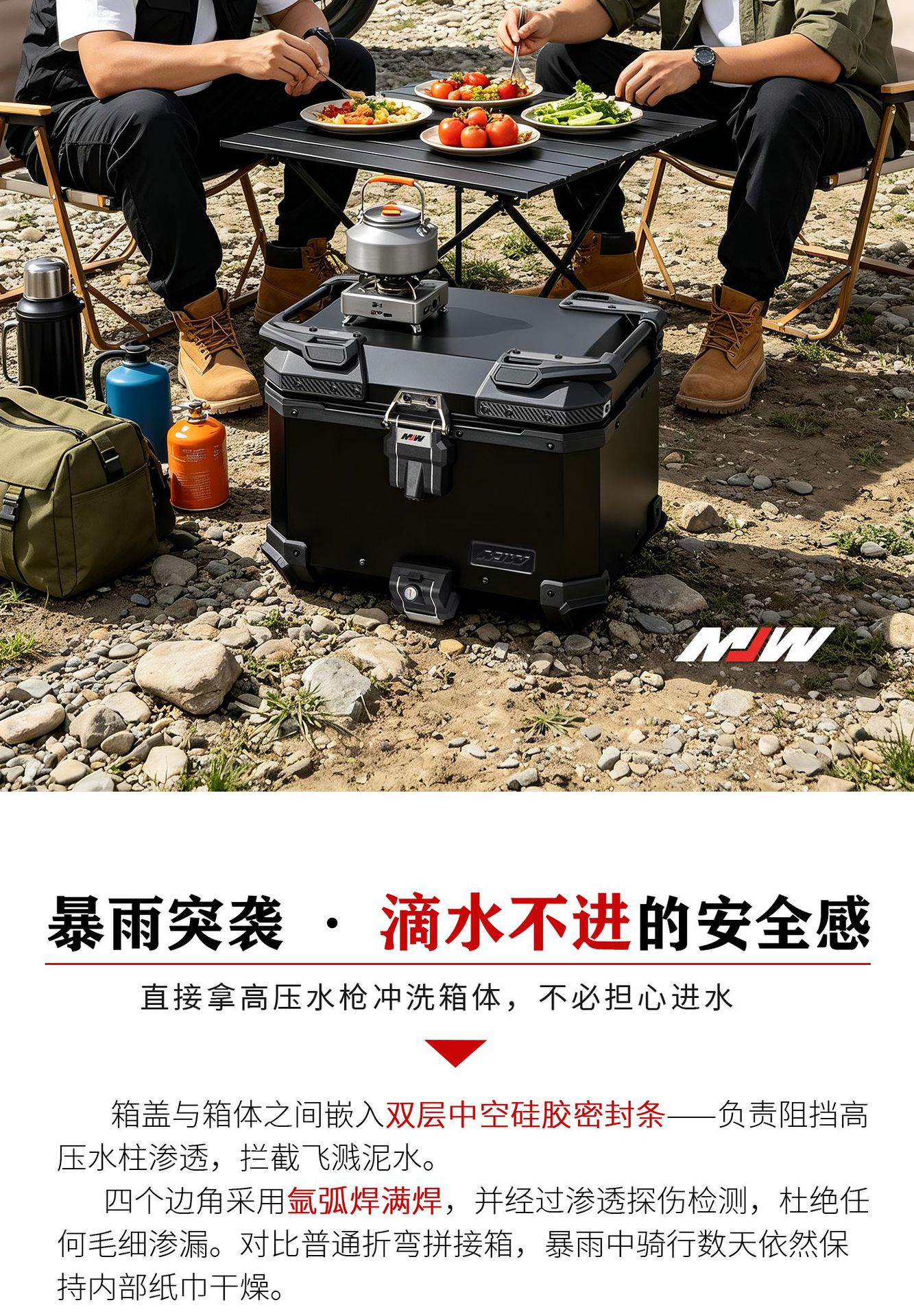 Mjw Embossed Anodized Black Bm Lock 45L55L Quick-Release Motorcycle Aluminum Alloy Tail Box Waterproof Trunk Storage Box