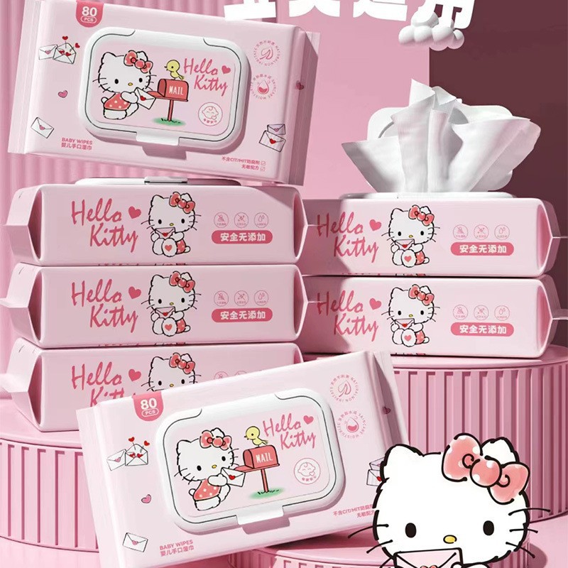 Sanrio Pure Water Wet Wipes Genuine Authorized Flip-top Baby Hand and Mouth Face Wipes Disposable Household Wholesale