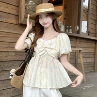 Summer design shirt, plus size, french style, puff sleeves, floral print, trend of season