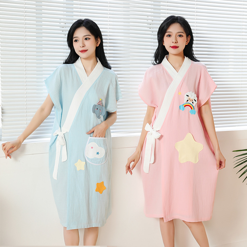 ?24 새로운 성인 거즈 민소매 슬랜트 플래켓 짧은 소매 목욕 타월 목욕 목욕 가운