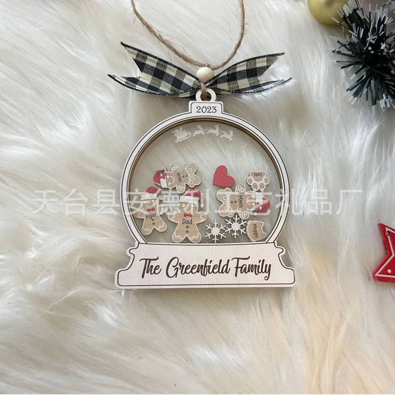 個性的なクリスマスの装飾雪だるまの姜パイ人の装飾品の家庭の名前の小さいペンダントの蝶結びの木製の工芸品|undefined