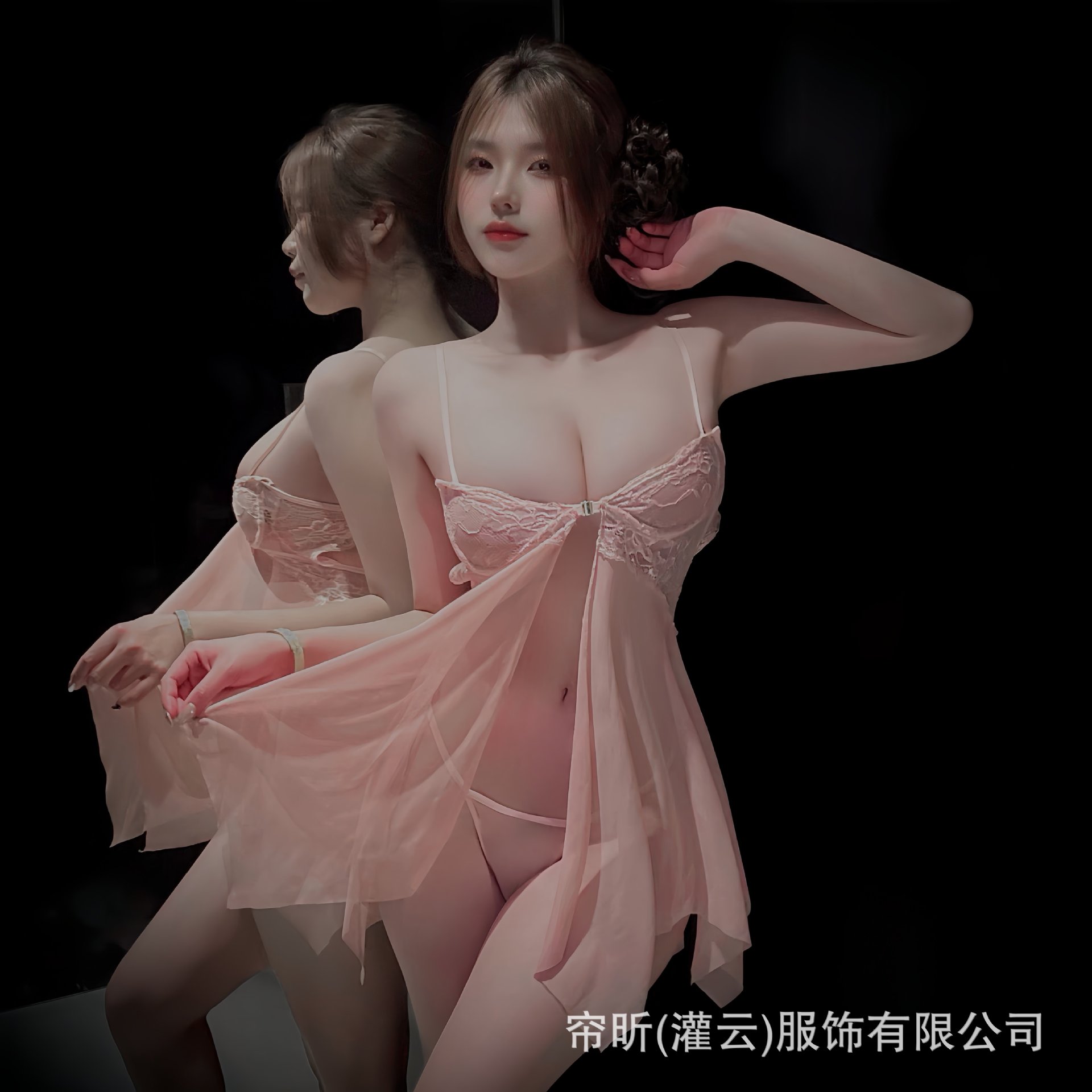 섹시한 속옷, 서스펜더 잠옷, 앞 버클 메쉬 시스루 유혹 잠옷, 핫 슬릿, 순수한 욕망 qqny